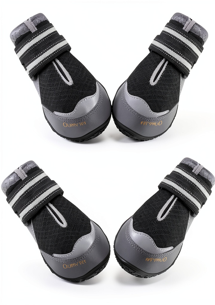 QUMY dog boots in various colors and sizes displayed on a grassy background