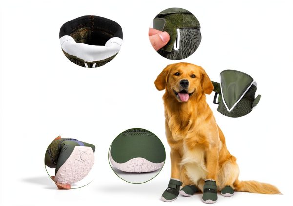 DcOaGt Dog Boots Military Green Mesh Waterproof Paw-3