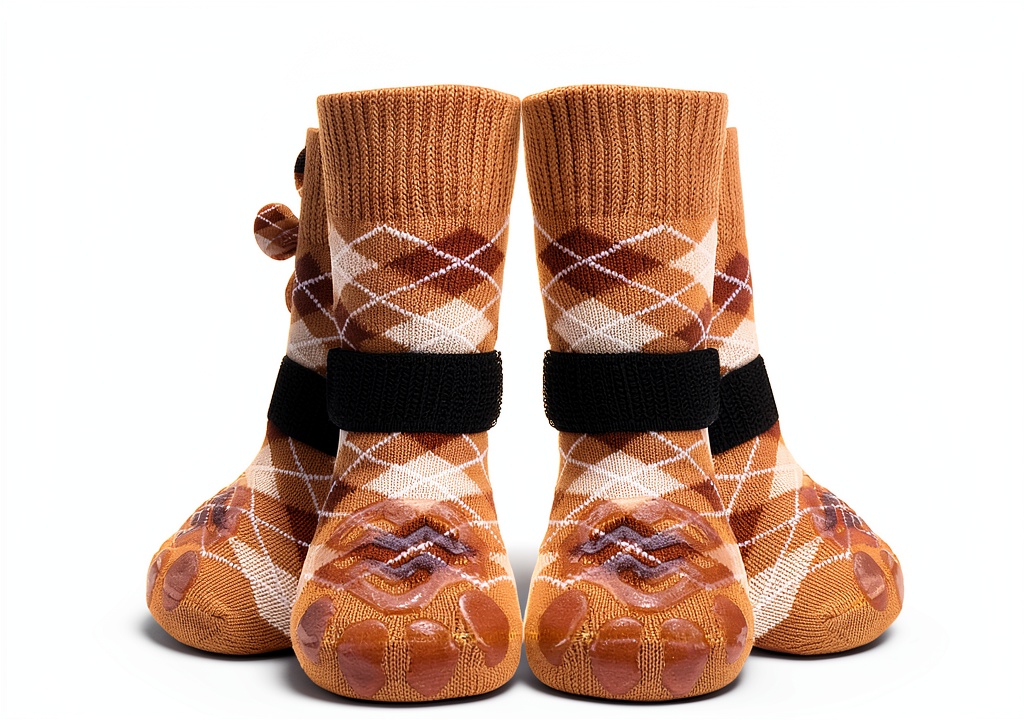 EXPAWLORER dog socks in multiple colors and sizes displayed on a dog's paws