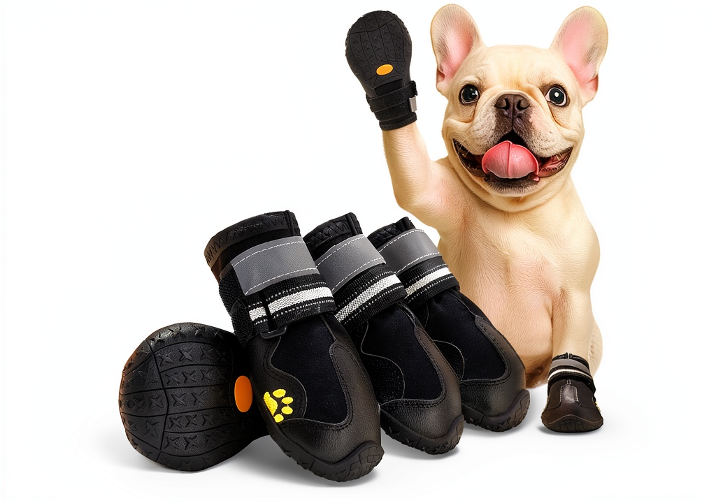 AOKOWN dog boots on a snowy path