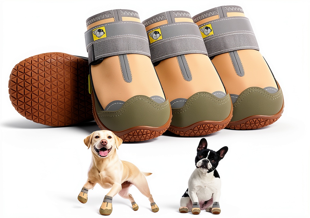 HCPET dog boots on a wet trail
