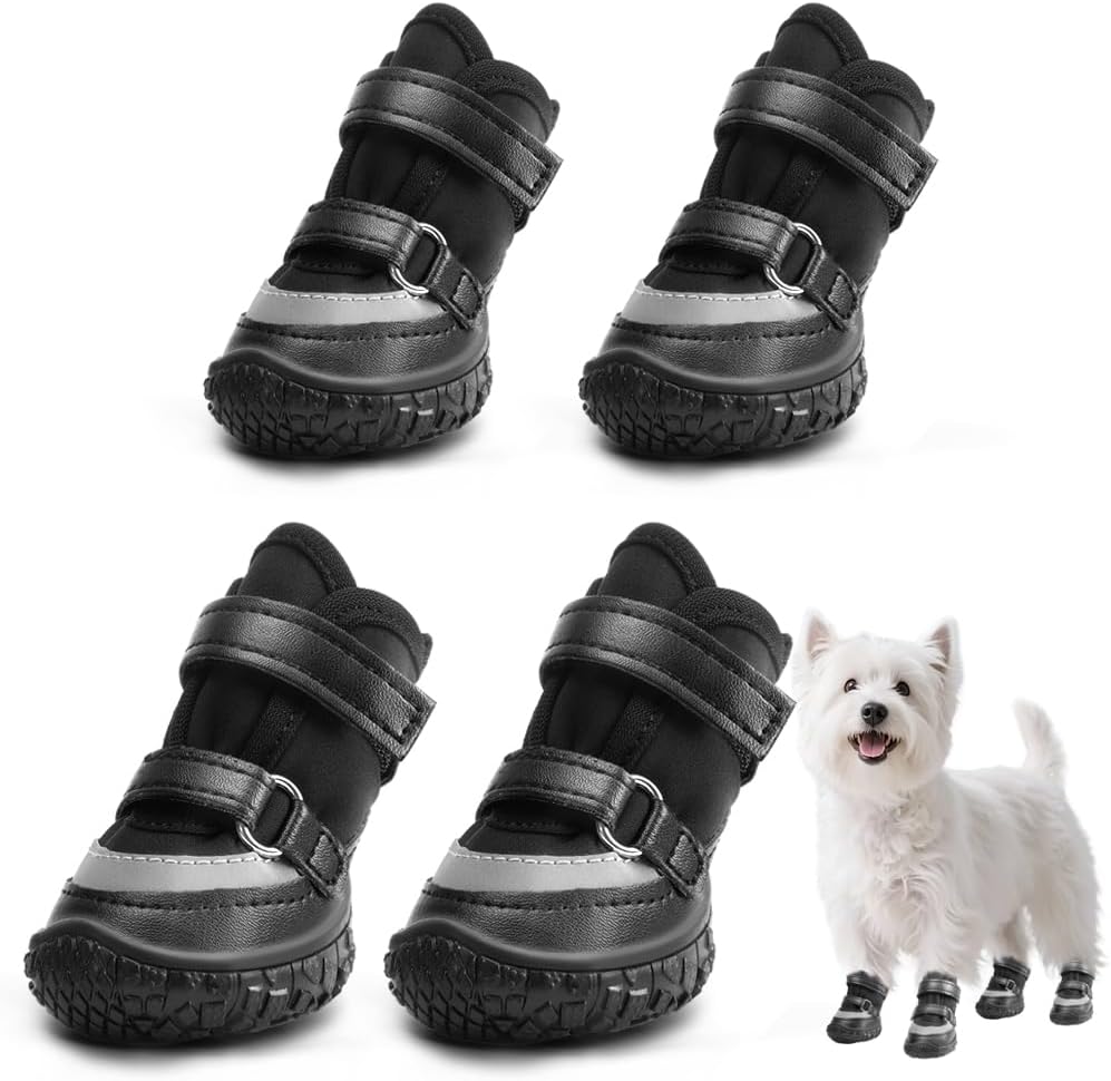 JZXOIVA dog boots on a small dog during a walk