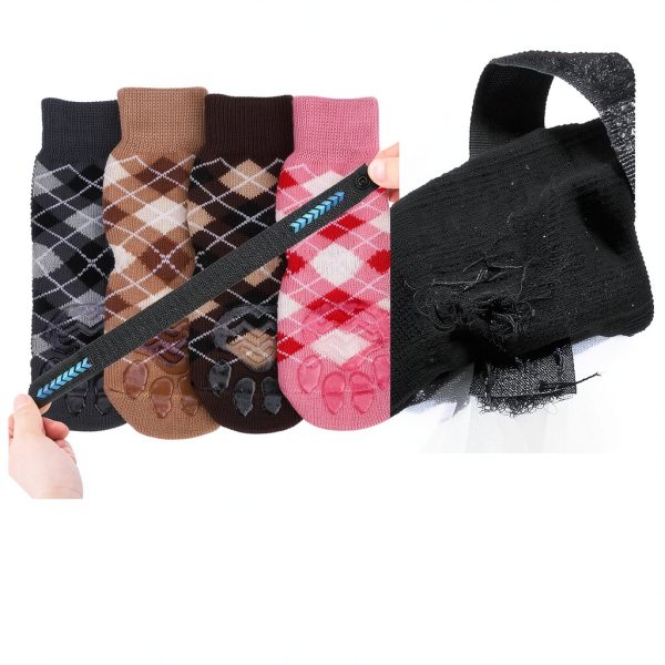 EXPAWLORER Dog Socks Anti Slip Paw Protectors Pink Black-5
